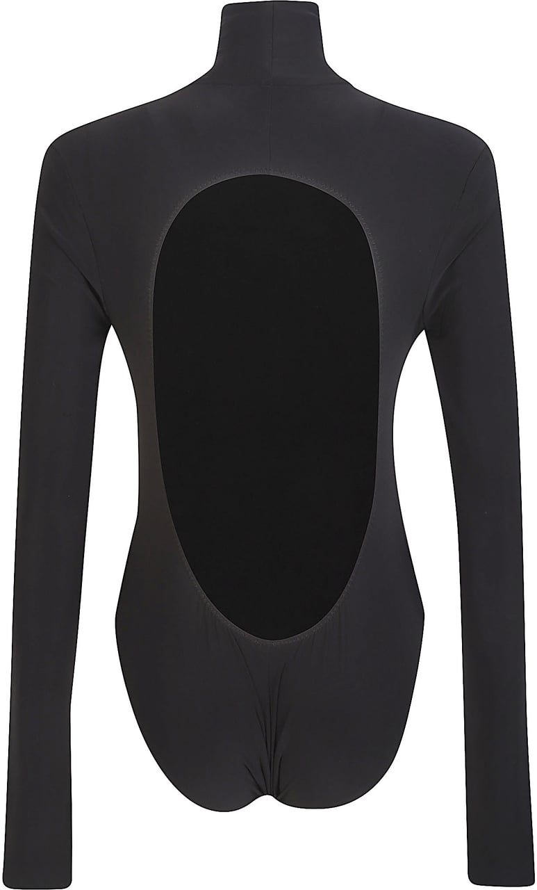 Norma Kamali Long Sleeve Turtle Neck Open Back Bodysuit Black Zwart