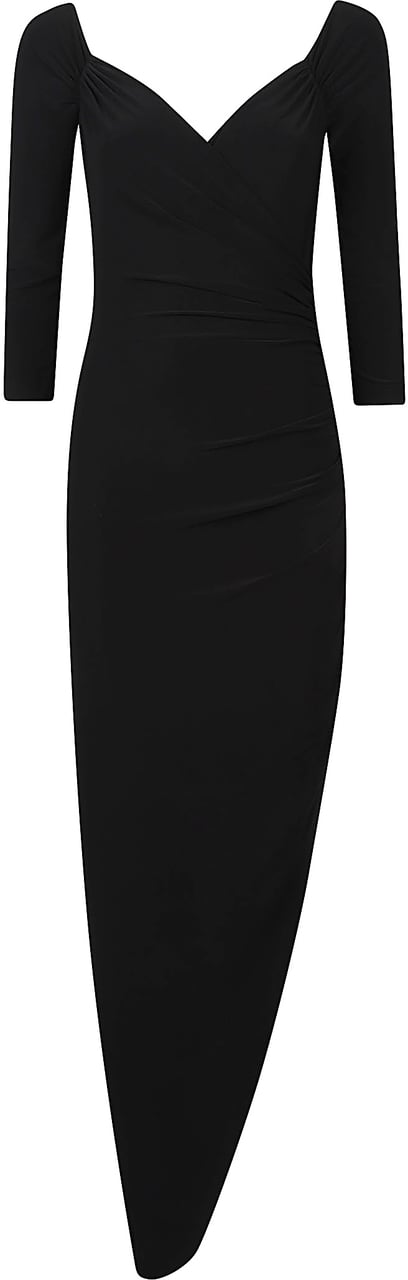 Norma Kamali Off Shoulder Sweetheart Side Drape Dress Black Zwart