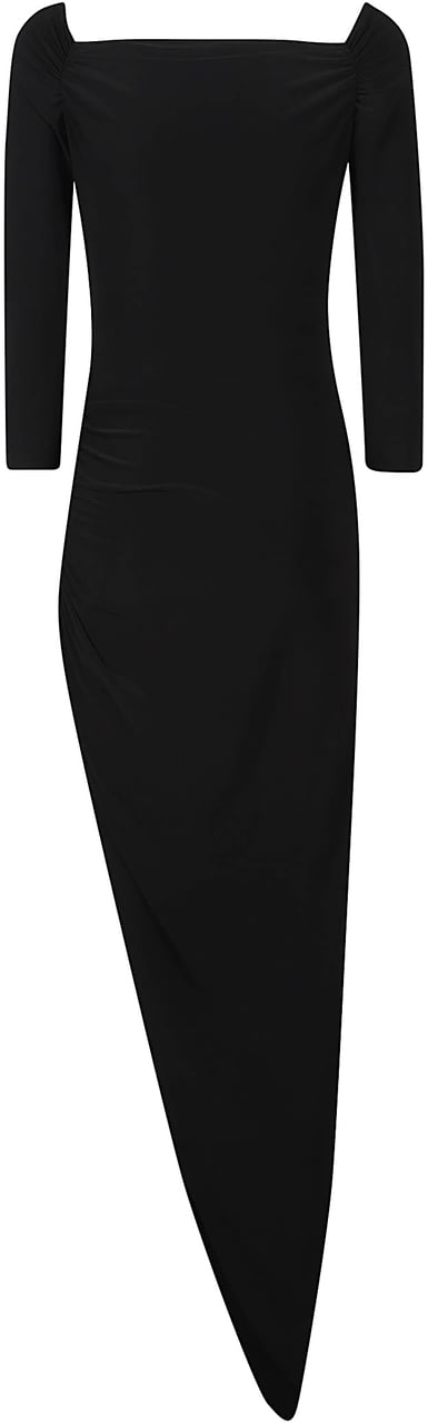 Norma Kamali Off Shoulder Sweetheart Side Drape Dress Black Zwart