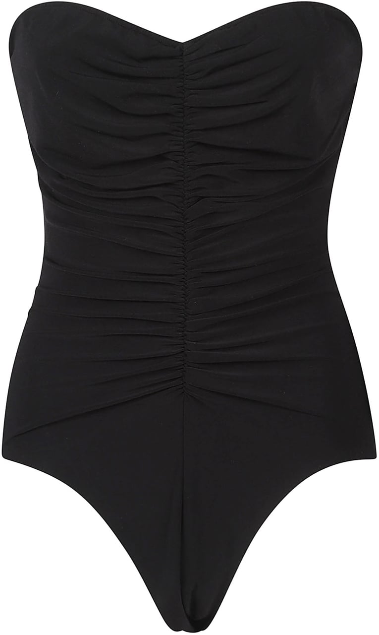 Norma Kamali Strapless Shirred Front Mio Swimwear Black Zwart
