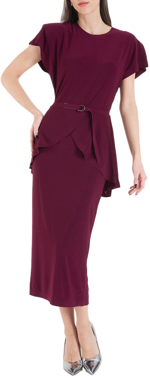 Norma Kamali Midi dress with waist belt Rood