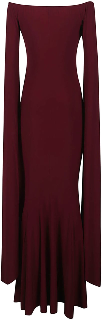 Norma Kamali Off Shoulder Ribbon Sleeve Fishtail Dress Pink Roze