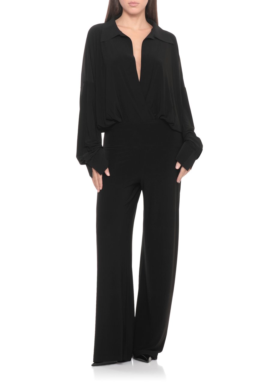 Norma Kamali Black Elastic Waist Palazzo Trousers Zwart