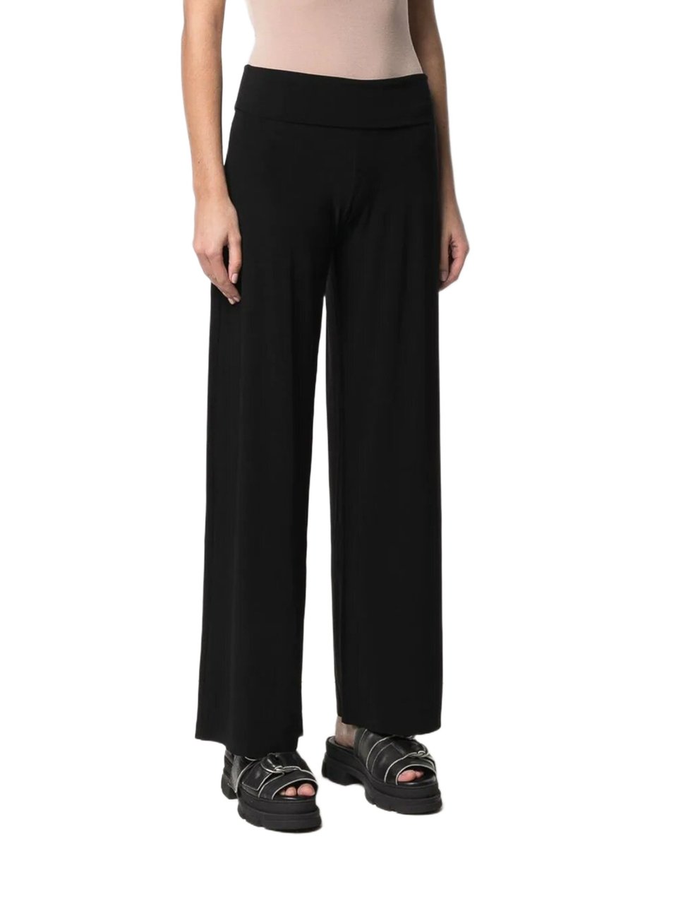 Norma Kamali Relaxed Fit Trousers With Straight Hem And Elastic Waistband Zwart