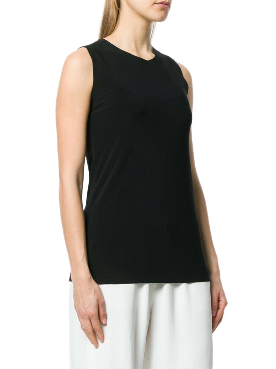 Norma Kamali Sleeveless Jersey Top With Boat Neckline And Straight Hem Zwart
