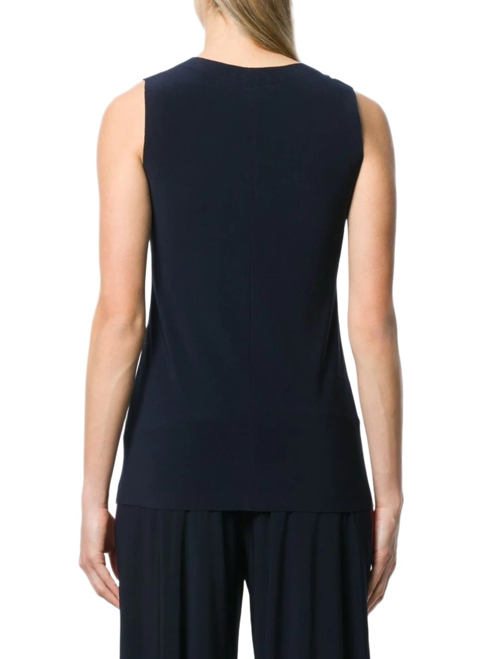 Norma Kamali Sleeveless Navy Top With Round Neckline And Structured Design Zwart