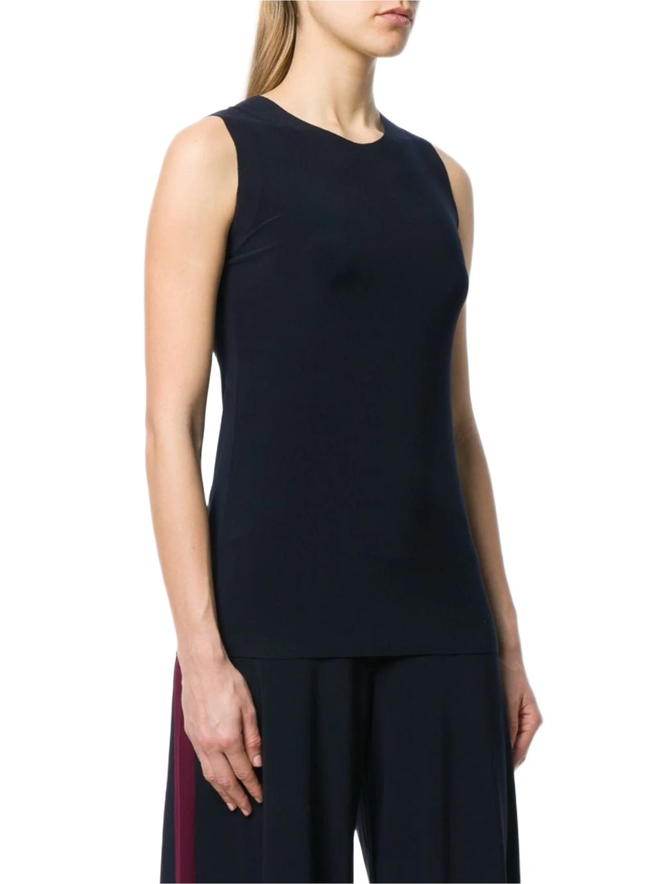 Norma Kamali Sleeveless Navy Top With Round Neckline And Structured Design Zwart