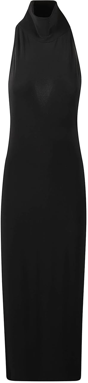 Norma Kamali Halter Turtle Side Slit Dress Black Zwart