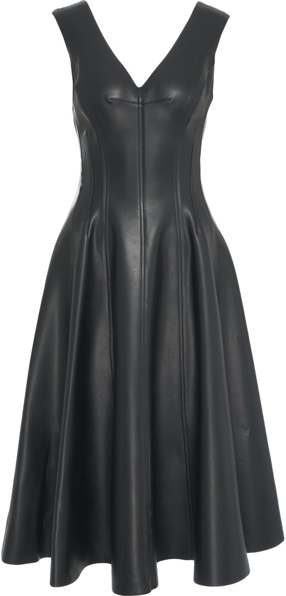 Norma Kamali Faux leather midi dress Zwart