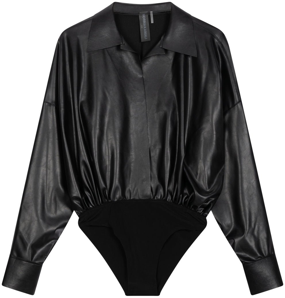 Norma Kamali Faux leather body 'Boyfriend' Zwart