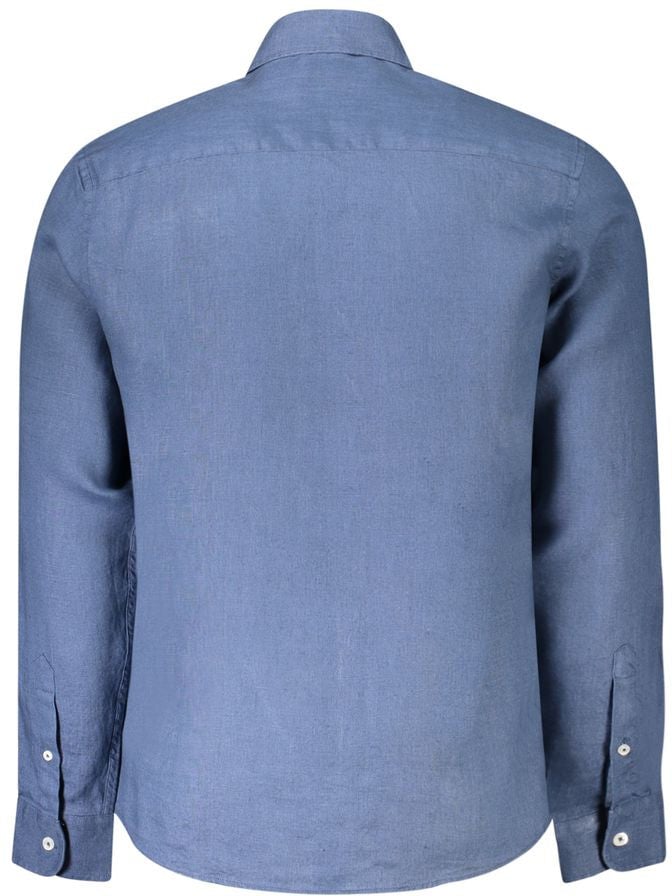 North Sails Blue Linen Men's Shirt Blauw