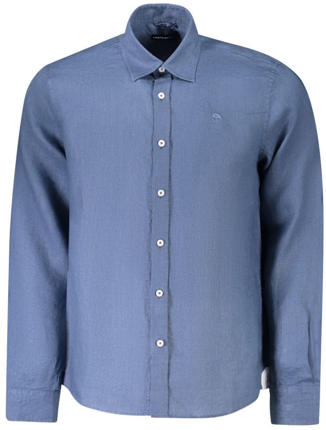 North Sails Blue Linen Men's Shirt Blauw