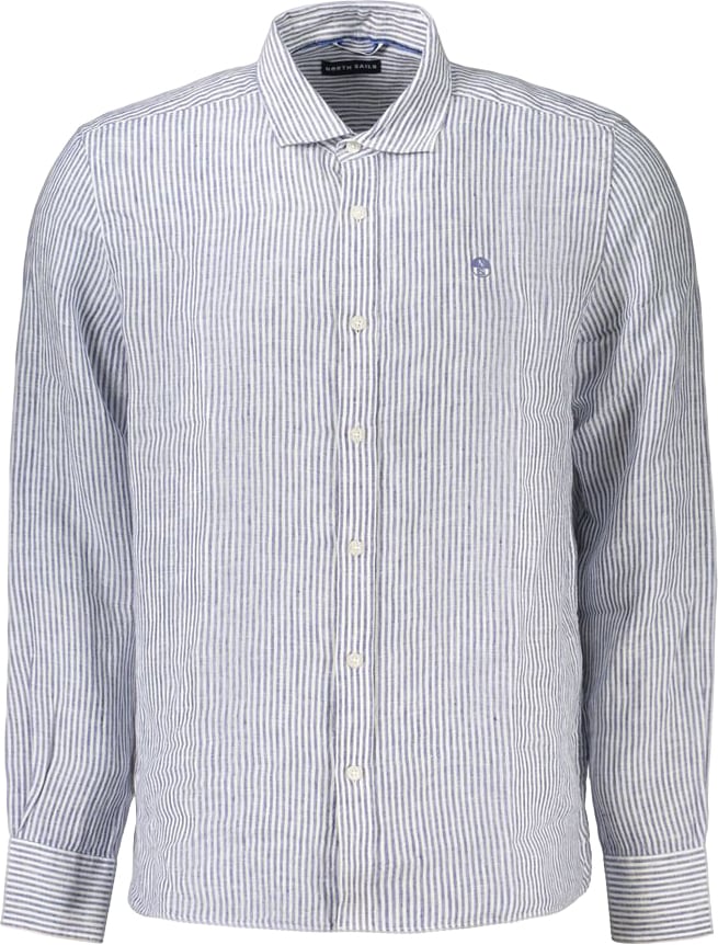 North Sails Blue Linen Men's Shirt Blauw