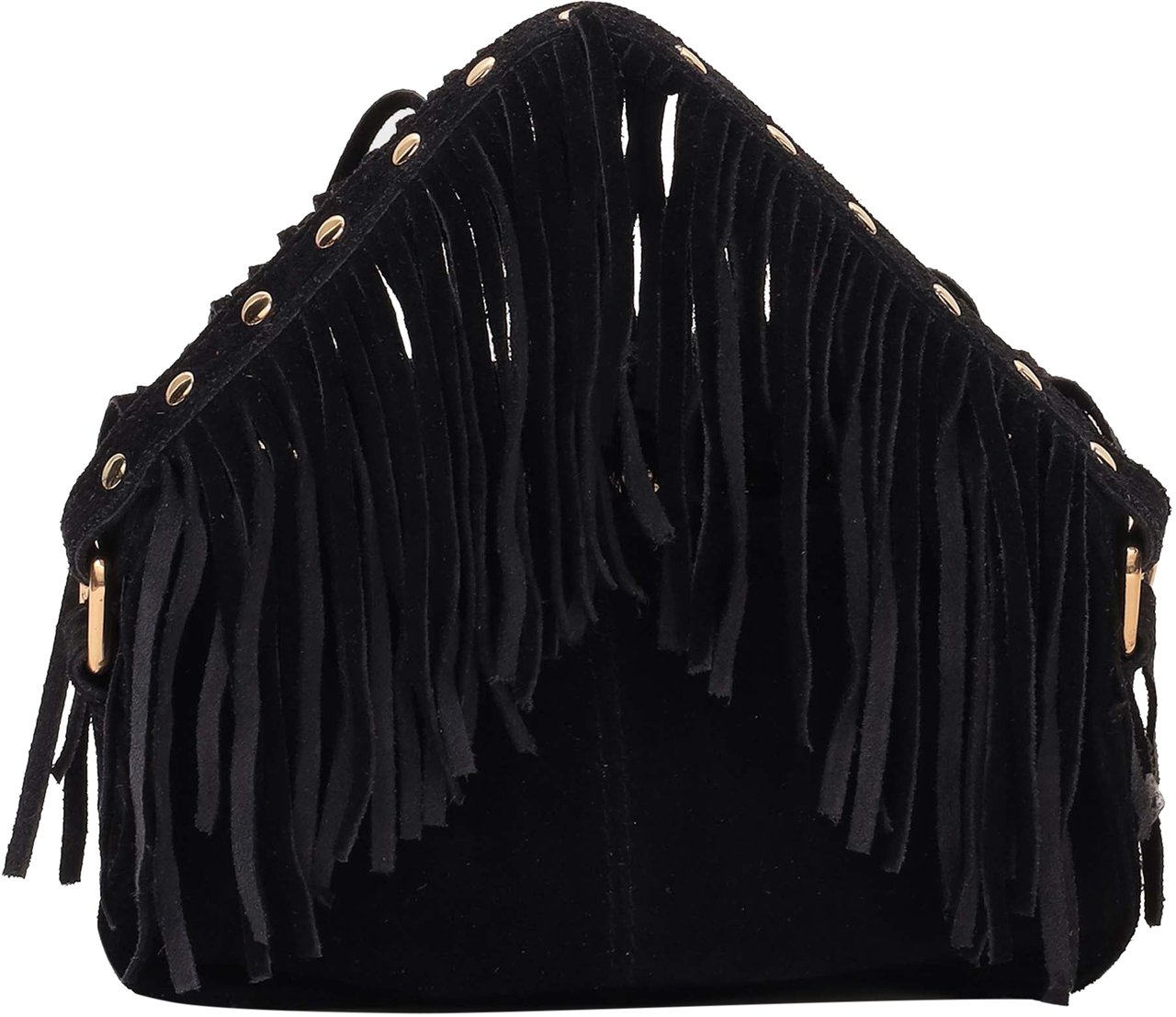 Nunoo Helena Fringe Suede Black w. Gold Zwart