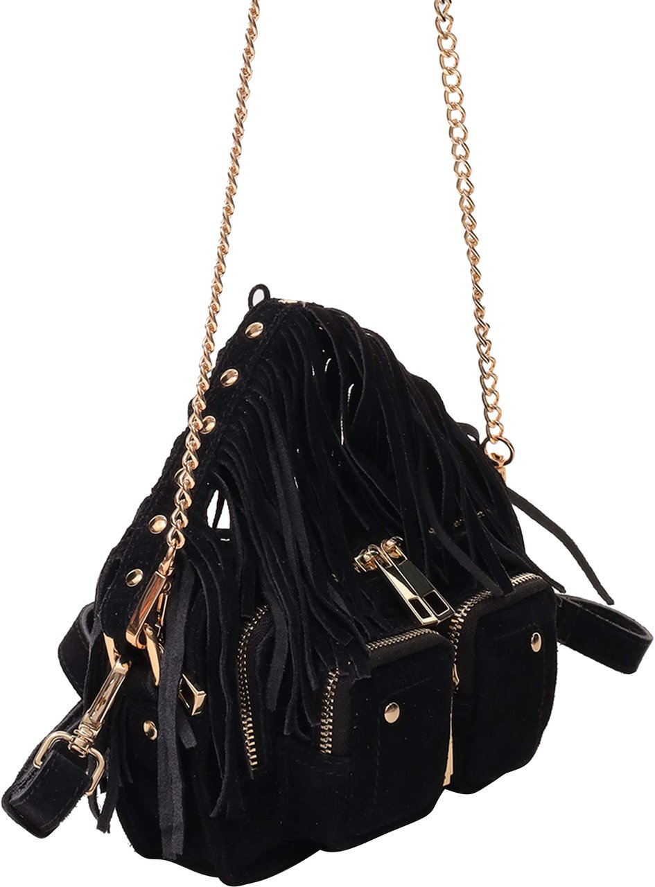 Nunoo Helena Fringe Suede Black w. Gold Zwart