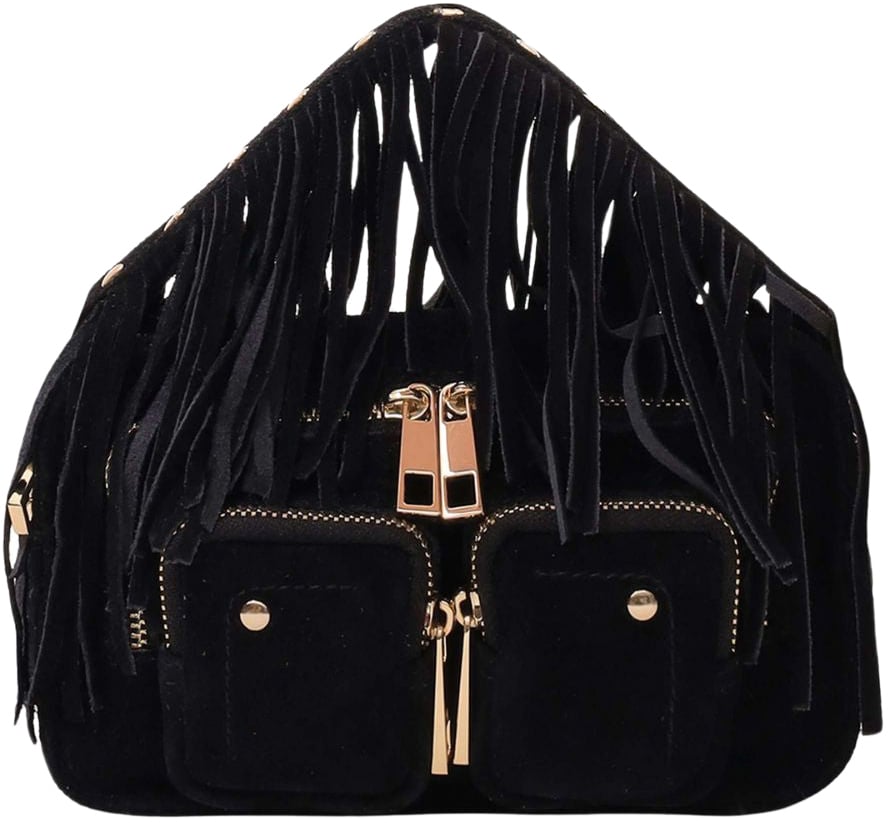 Nunoo Helena Fringe Suede Black w. Gold Zwart