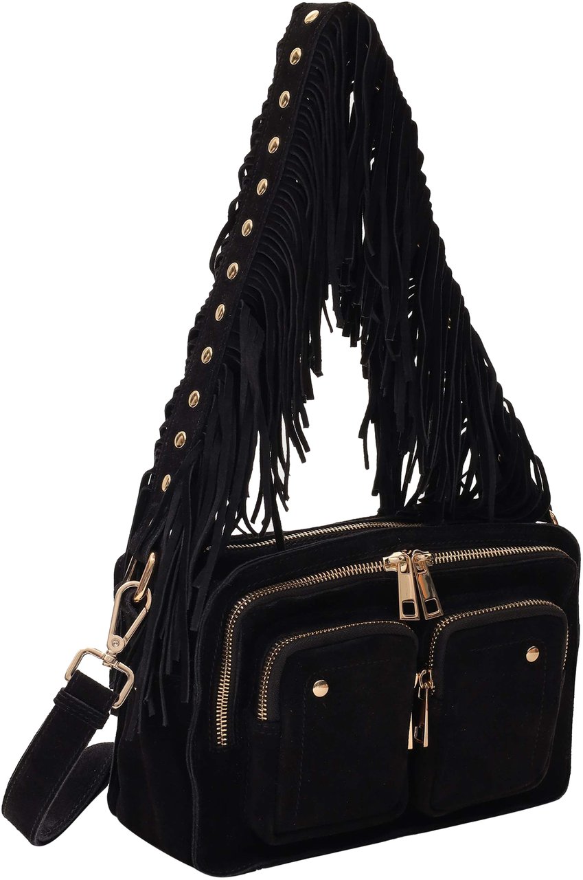 Nunoo Ellie Fringe Suede Black w. Gold Zwart