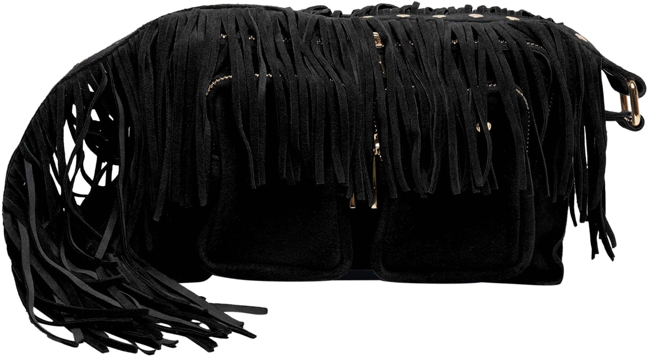 Nunoo Ellie Fringe Suede Black w. Gold Zwart