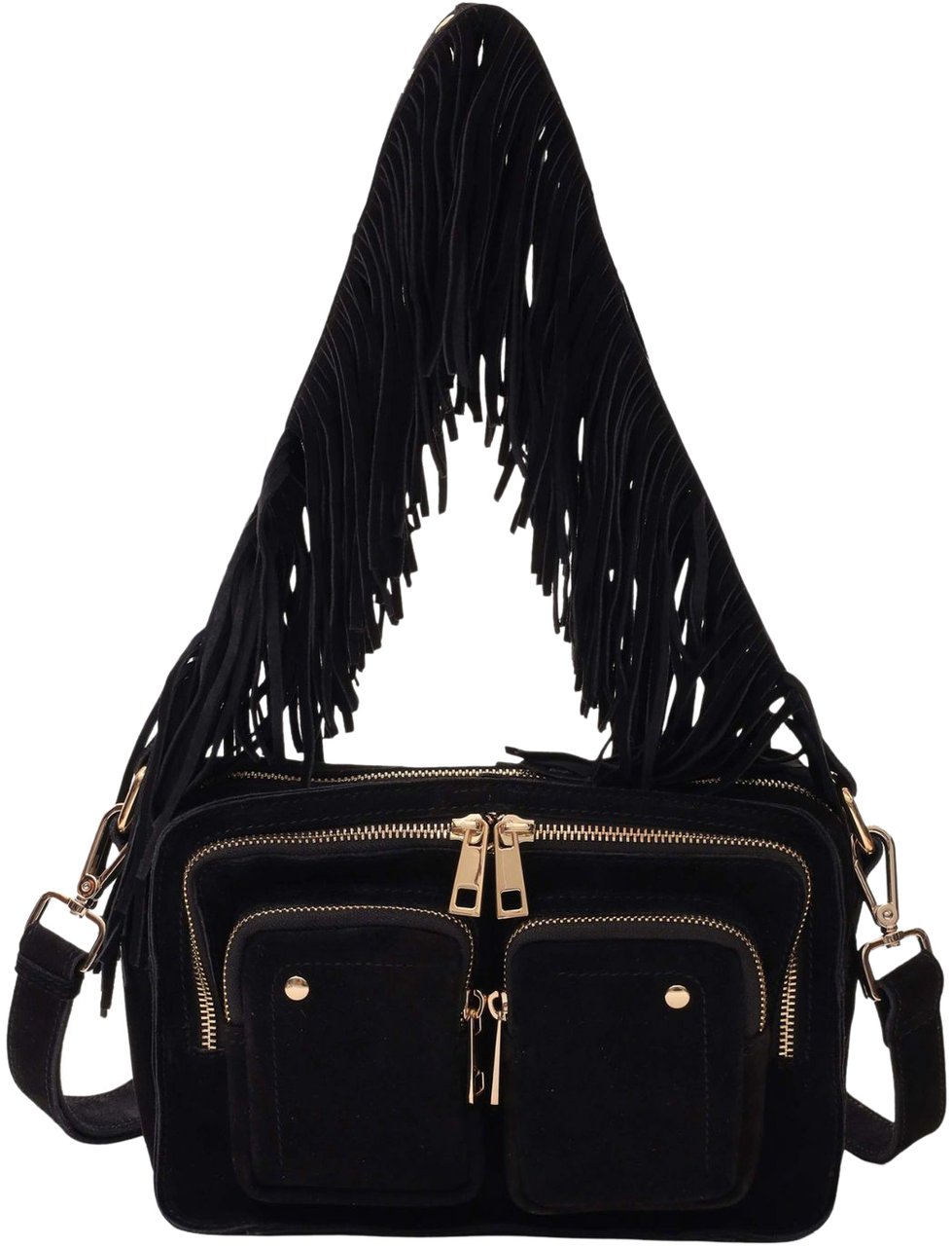 Nunoo Ellie Fringe Suede Black w. Gold Zwart