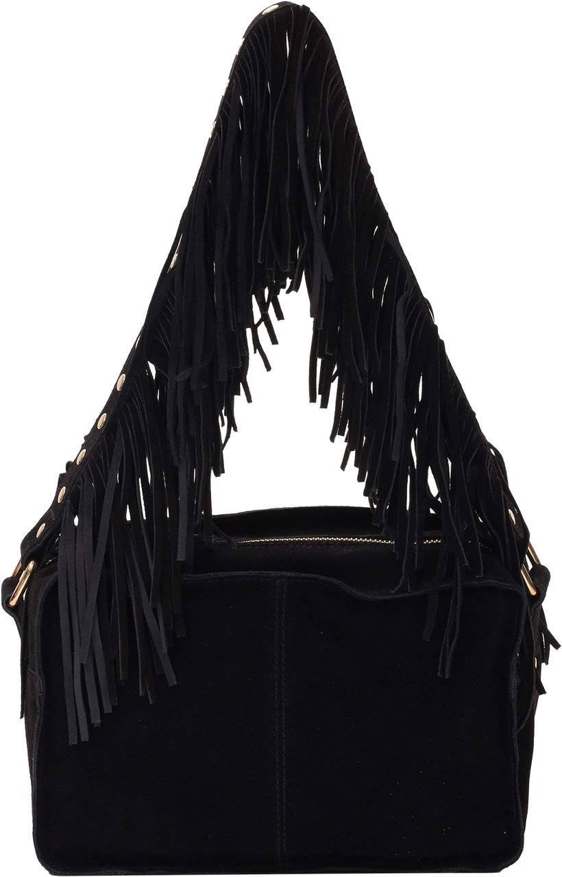 Nunoo Ellie Fringe Suede Black w. Gold Zwart
