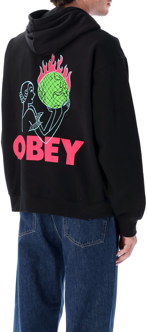 Obey World In Flames Hoodie Nero Zwart