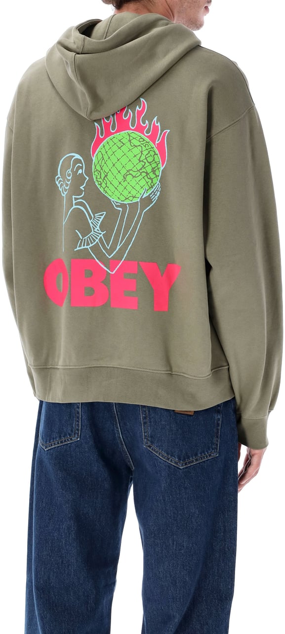 Obey World In Flames Hoodie Deep Lichen Green Groen
