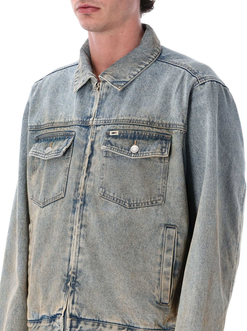 Obey Trucker Jkt Light Indigo Blauw