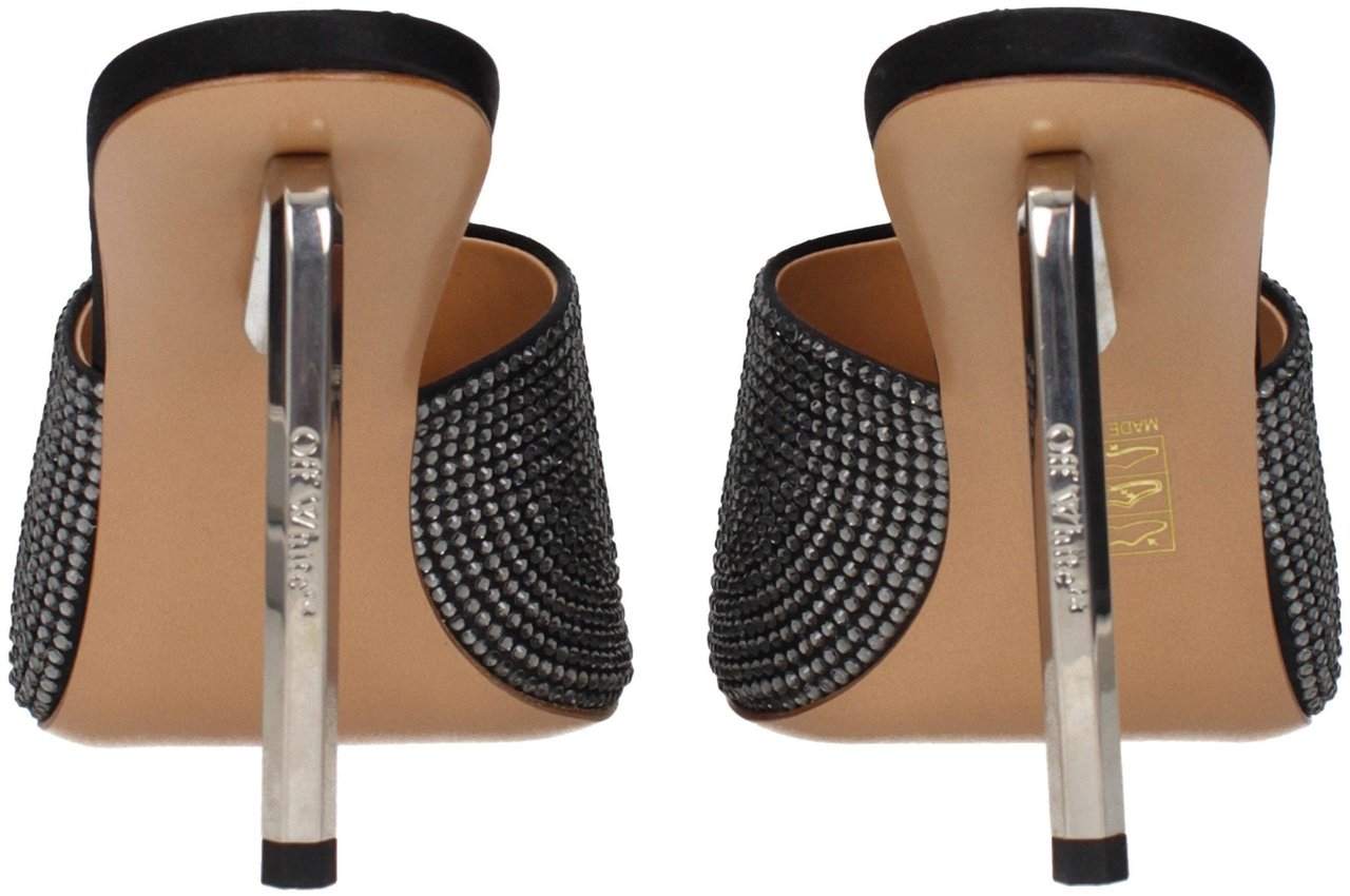 Off-White Black Satin Stiletto Heel Sandals Zwart