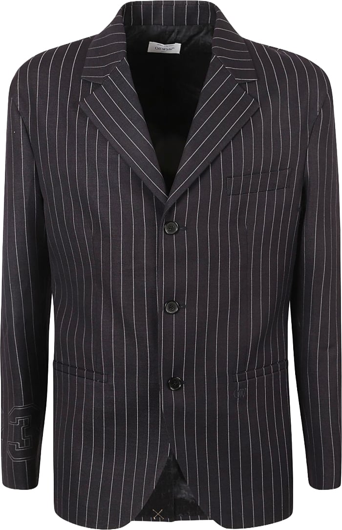 OFF-WHITE Classic Tailored Black Pinstripe Jacket Zwart