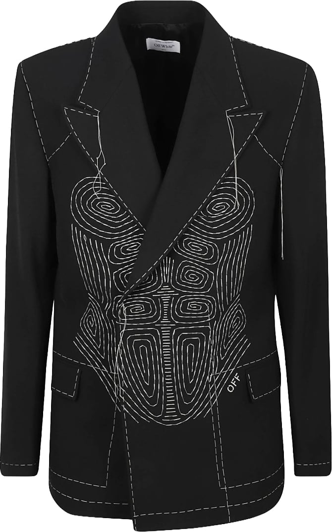 OFF-WHITE Tailored Embroidered Black Jacket With Classic Lapel Zwart