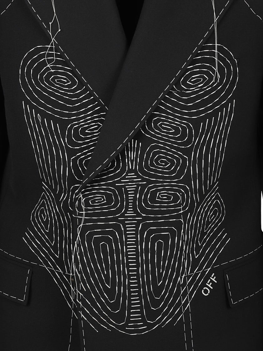 OFF-WHITE Tailored Embroidered Black Jacket With Classic Lapel Zwart