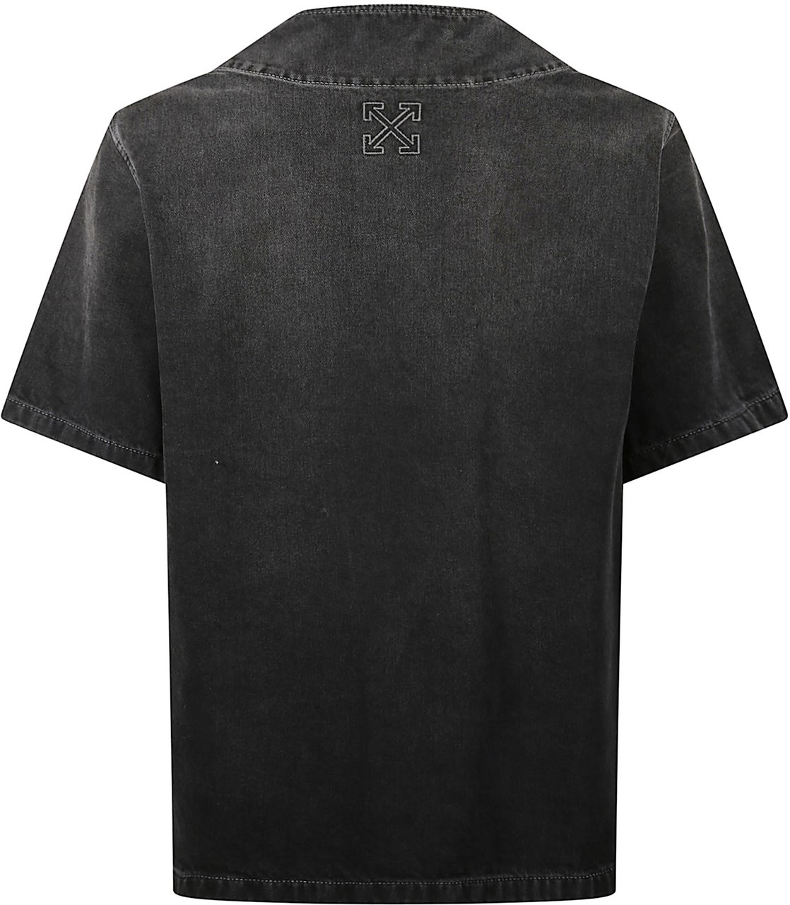 OFF-WHITE Short-Sleeved Denim Shirt With V-Neckline Zwart