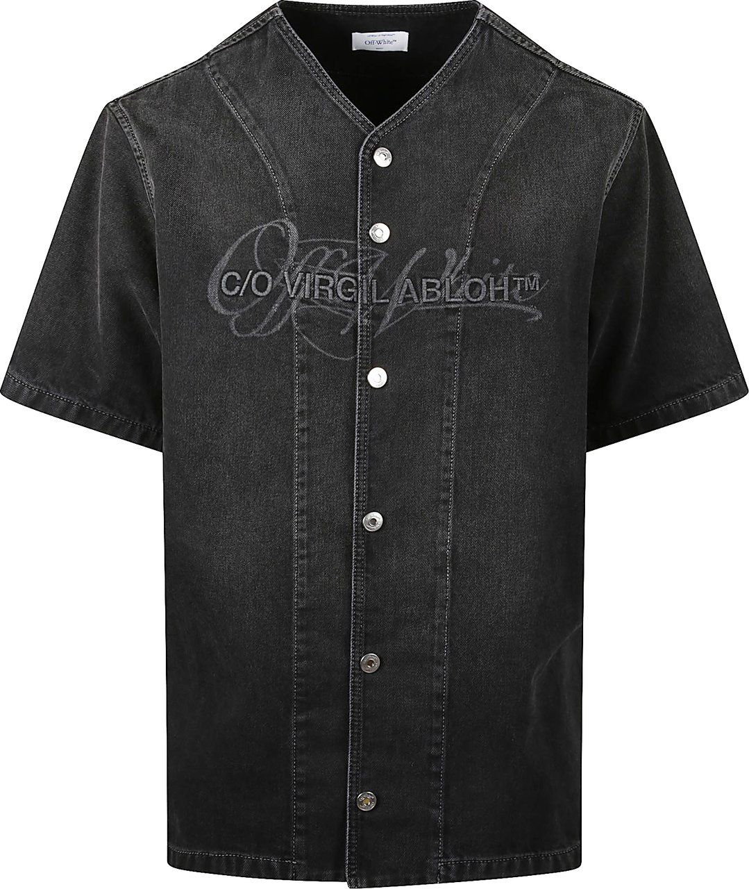 OFF-WHITE Short-Sleeved Denim Shirt With V-Neckline Zwart