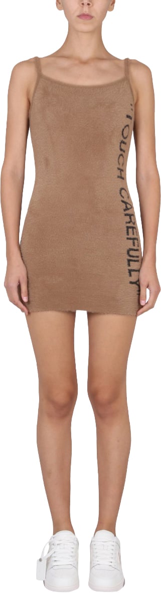 OFF-WHITE FUZZY DRESS WITH LOGO Beige
