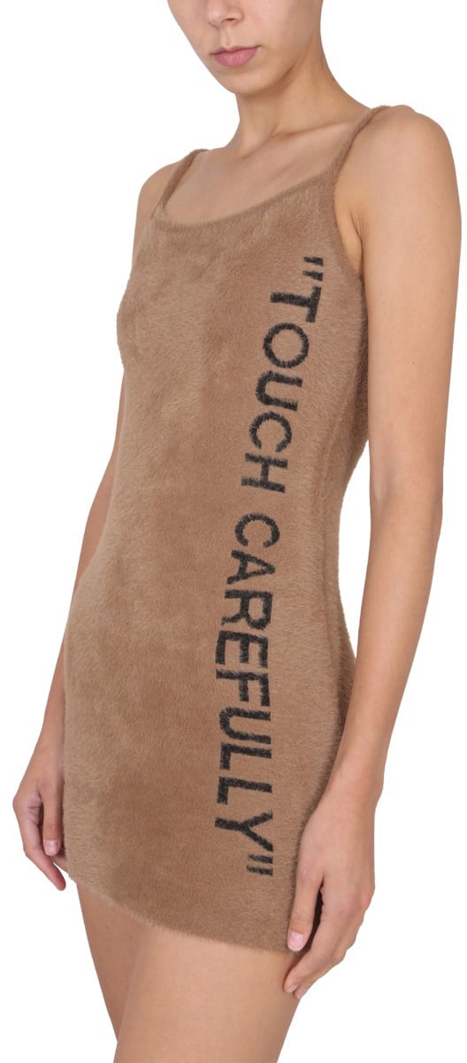 OFF-WHITE FUZZY DRESS WITH LOGO Beige