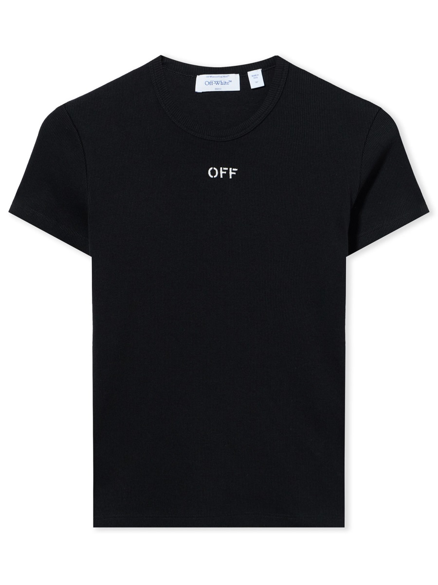 OFF-WHITE White Cotton-Blend Slim Crewneck T-Shirt Zwart