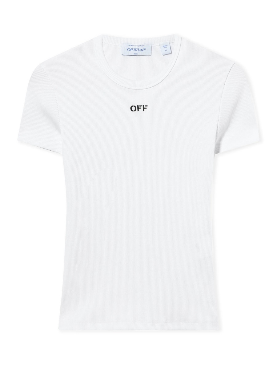 OFF-WHITE Logo Cotton-Blend Fitted T-Shirt Wit