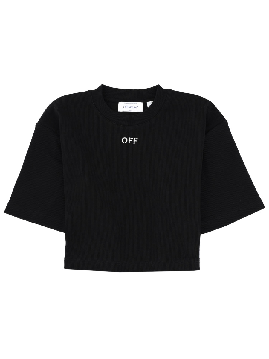 OFF-WHITE Boxy Crew Neck Cropped T-Shirt Zwart