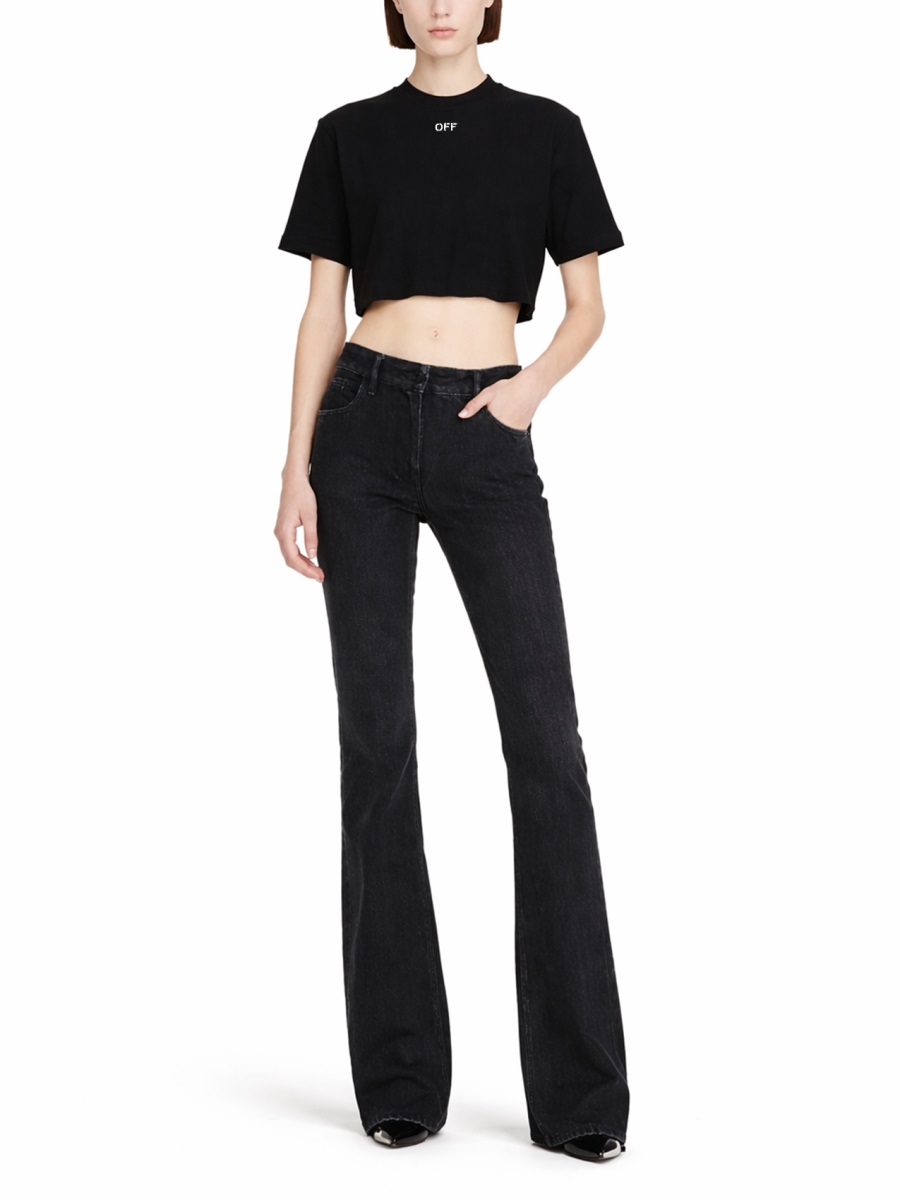 OFF-WHITE Boxy Crew Neck Cropped T-Shirt Zwart