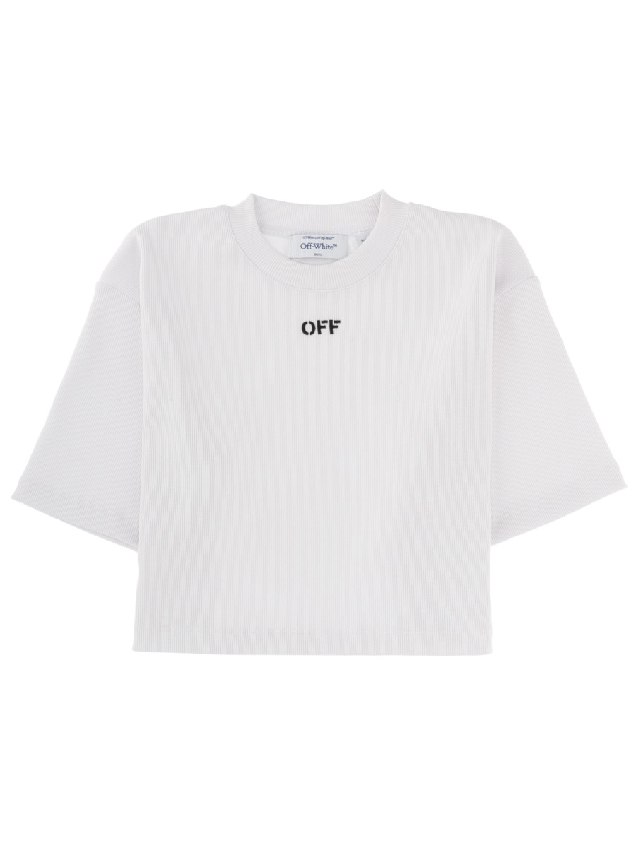 OFF-WHITE Crew Neck Boxy Cropped T-Shirt Wit