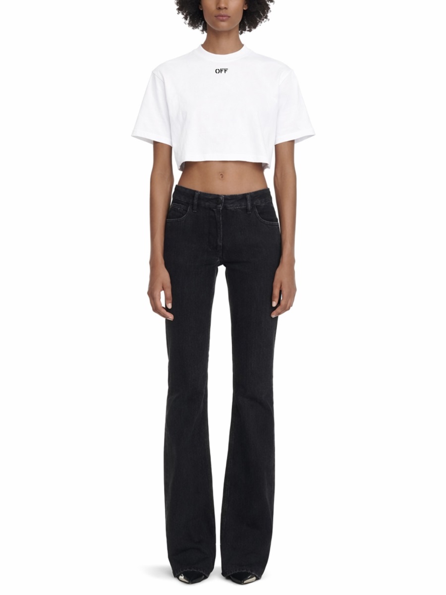 OFF-WHITE Crew Neck Boxy Cropped T-Shirt Wit