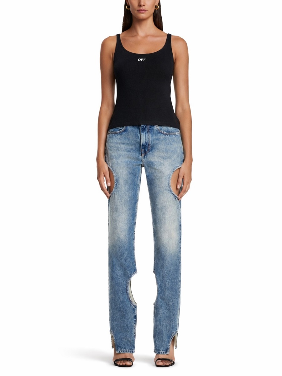 OFF-WHITE Logo Cotton-Blend Ribbed Tank Top Zwart