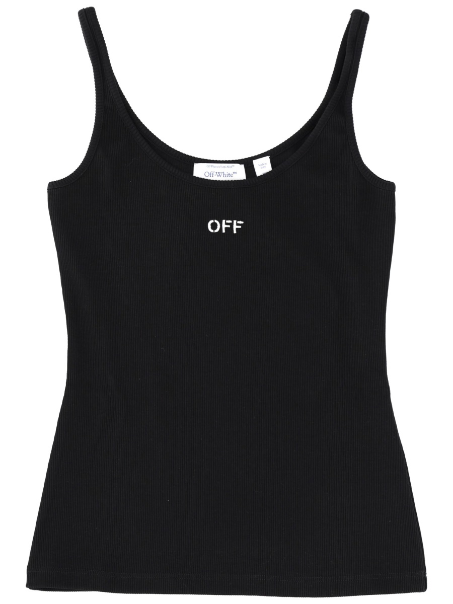 OFF-WHITE Logo Cotton-Blend Ribbed Tank Top Zwart