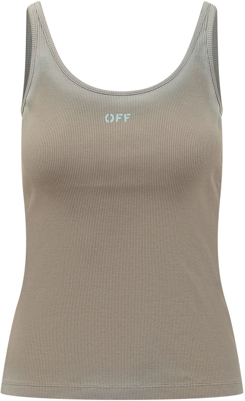 OFF-WHITE Top a Costine Senza Maniche con Logo Taupe