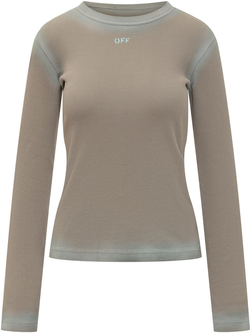 OFF-WHITE Top a Costine Maniche Lunghe con Logo Taupe