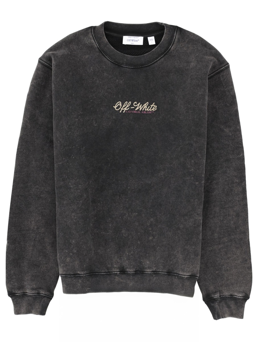 OFF-WHITE Washed Black Back Crown Graphic Cotton Sweatshirt Zwart