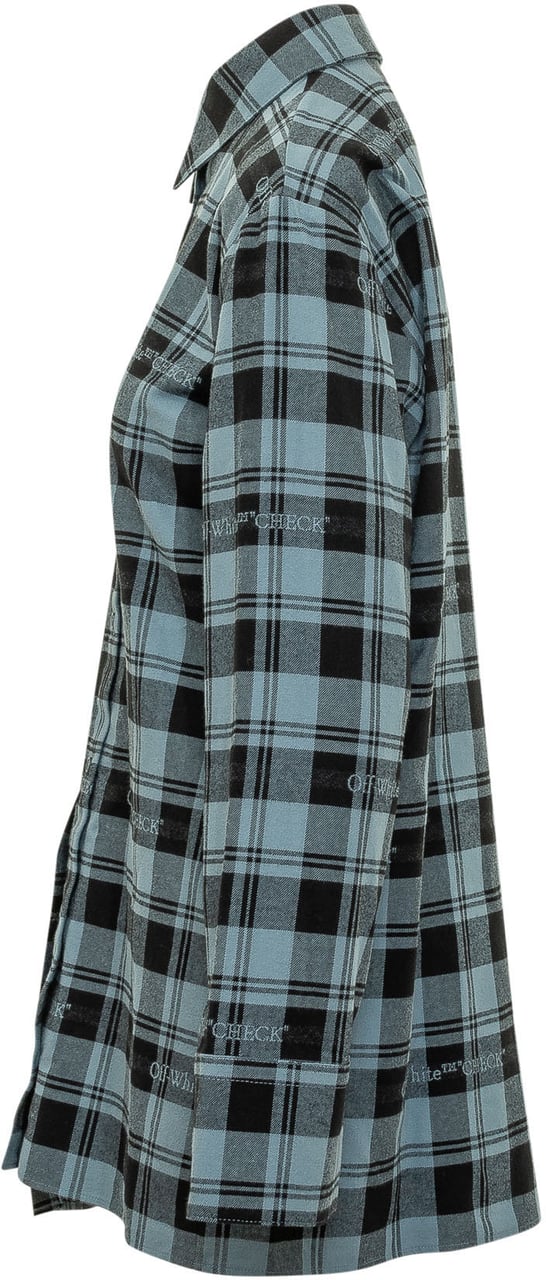 OFF-WHITE Abito Chemisier a Quadri con Pannello Plissettato Blauw