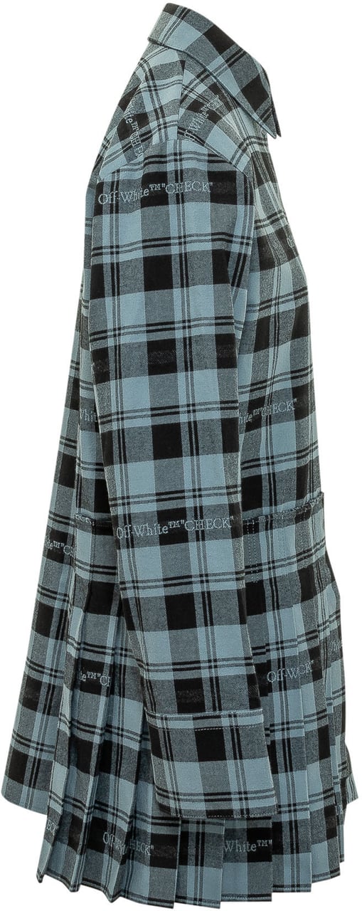 OFF-WHITE Abito Chemisier a Quadri con Pannello Plissettato Blauw