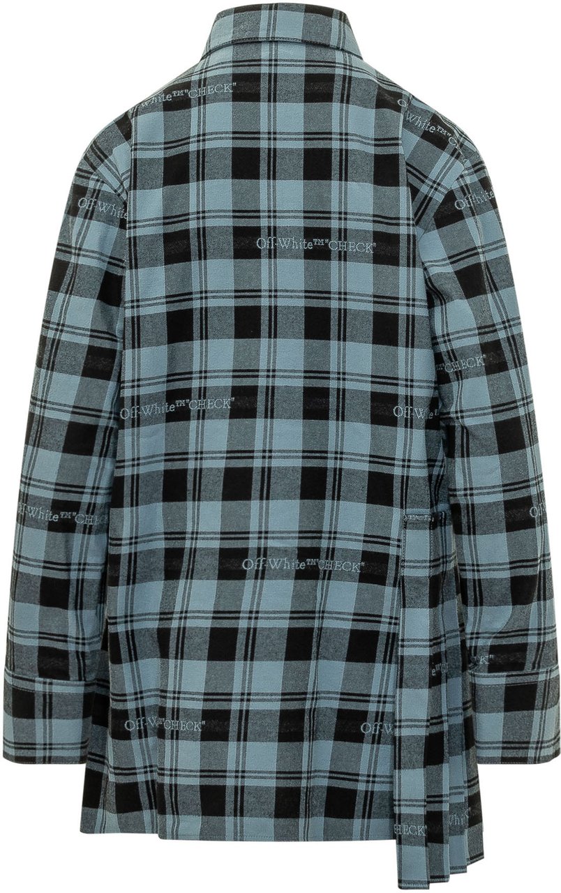 OFF-WHITE Abito Chemisier a Quadri con Pannello Plissettato Blauw