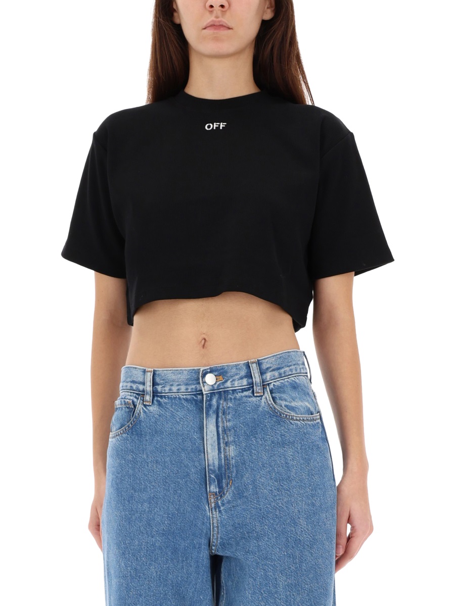 OFF-WHITE RIBBED CROPPED T-SHIRT Zwart